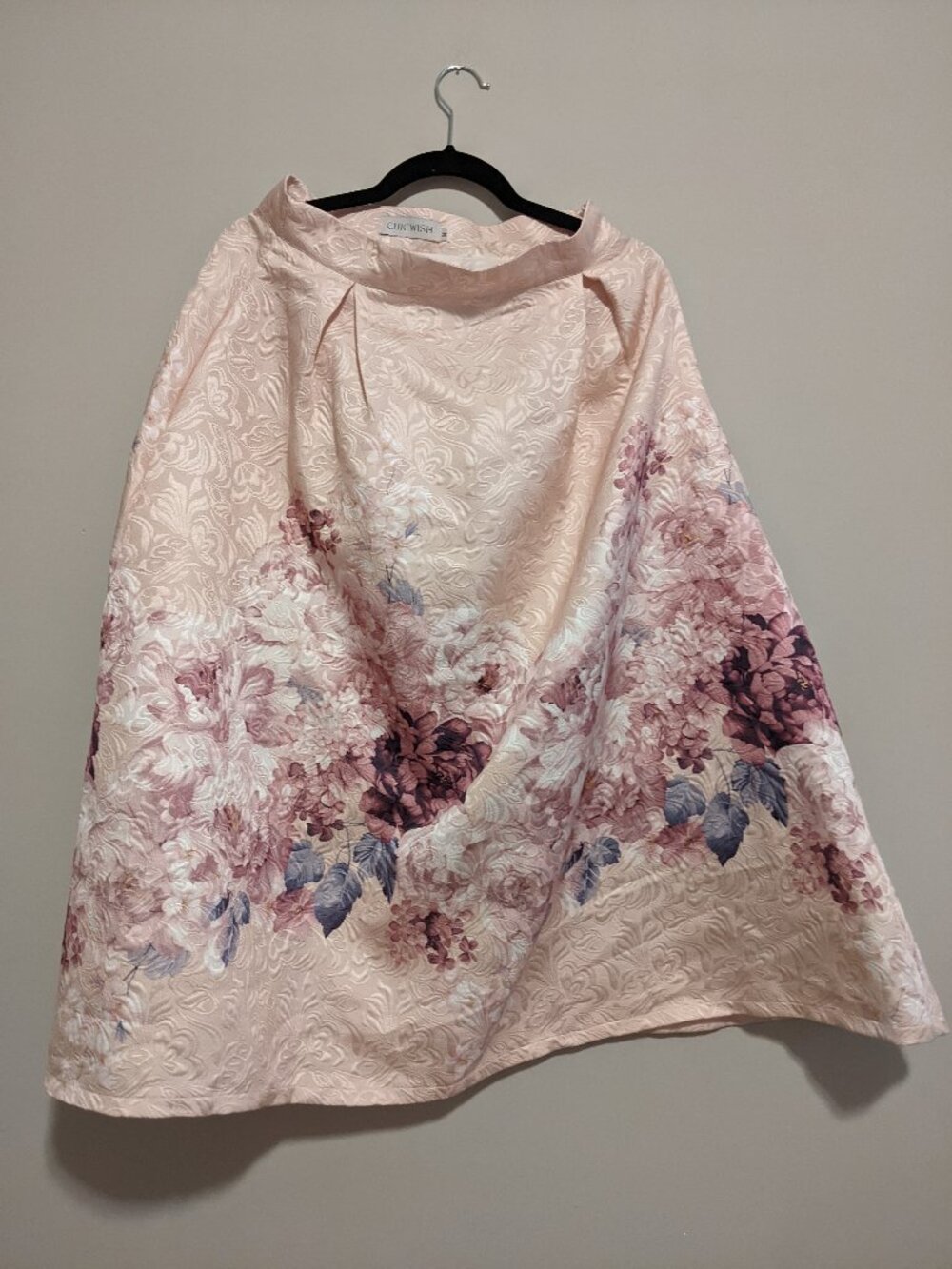 CHICWISH Lavender Peony Floral Embossed Jacquard Midi Skirt Size M